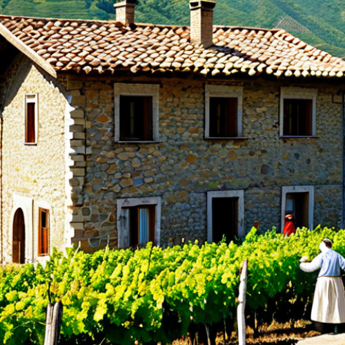 **

"A rural Georgian village scene, showcasing traditional stone houses with tiled roofs, surrounded by vineyards in the Kakheti region, bathed in warm sunlight, fully clothed villagers tending to the vines, appropriate attire, safe for work, perfect anatomy, correct proportions, natural pose, high-quality photography, professional, family-friendly."

**