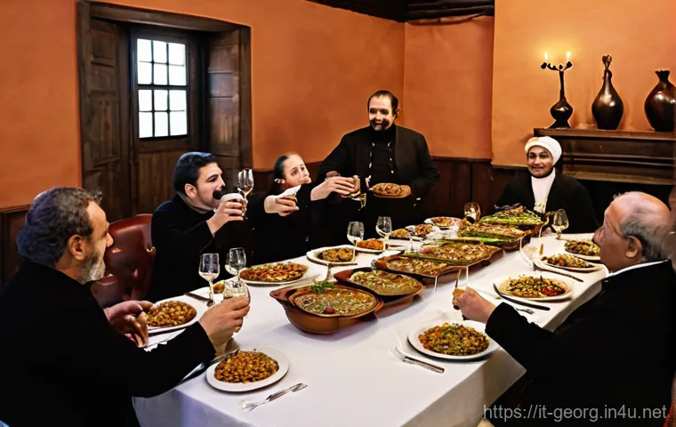 조지아 민족성 이해하기 - **"A breathtaking, wide-angle shot of the Gergeti Trinity Church, perched high in the mountains of G...
