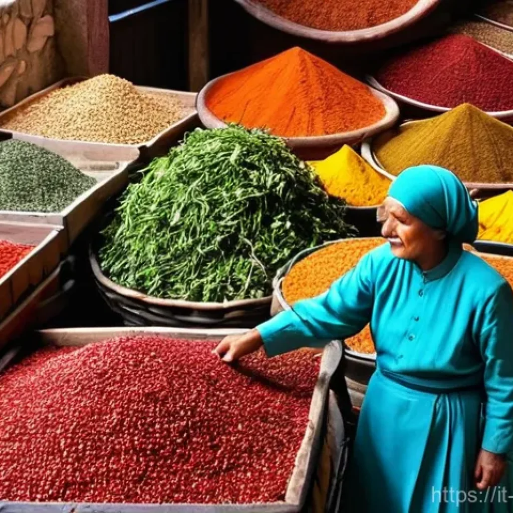 조지아의 전통 요리 향신료 - **Prompt 1: A Bustling Georgian Spice Market**
    "A vibrant and bustling traditional Georgian spic...
