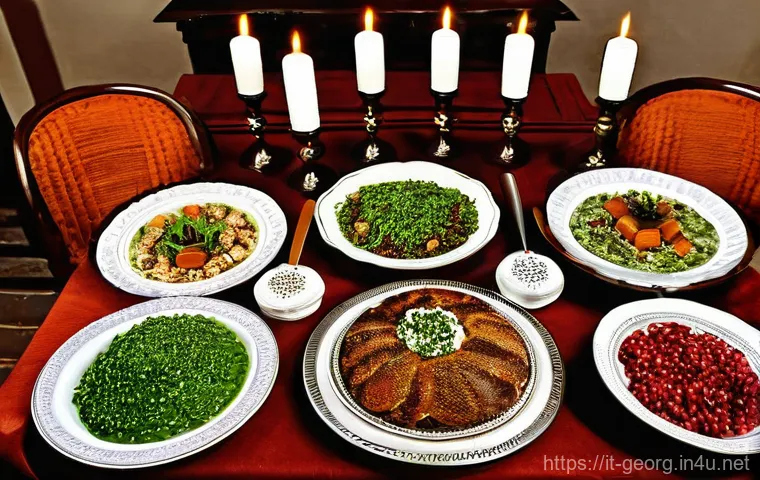 조지아의 전통 요리 향신료 - **Prompt 2: A Georgian Grandmother Preparing Spices**
    "A heartwarming and intimate scene inside ...