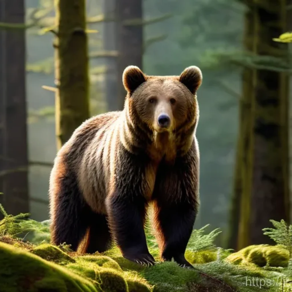 조지아의 사파리 투어 추천 - **Prompt 1: Caucasian Brown Bear in Ancient Forest**
    "A majestic Caucasian brown bear is partial...