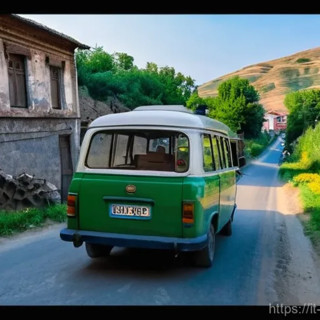 조지아 관광 세부 예산 짜기 - **"Authentic Georgian Marshrutka Journey"**
    A candid, vibrant interior shot of a Georgian *marsh...