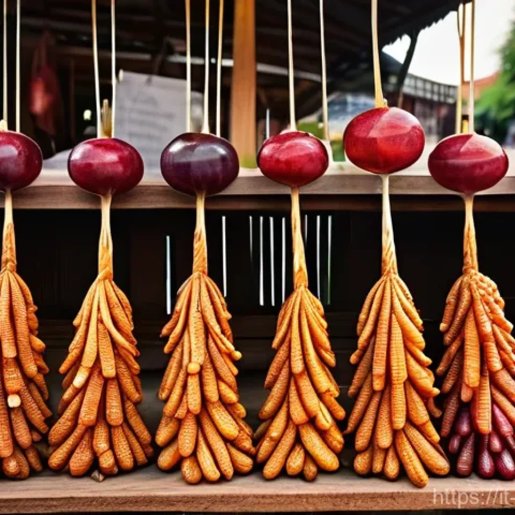 조지아에서 유명한 디저트 레시피 - **Churchkhela in a Market Setting**
    A vibrant, sun-drenched image of numerous Churchkhela string...