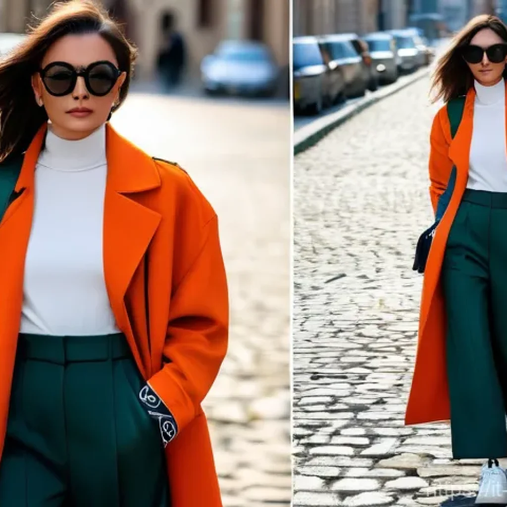 조지아 패션 산업 - **Prompt:** A stylish young woman with a rebellious spirit walks confidently down a historic, cobble...