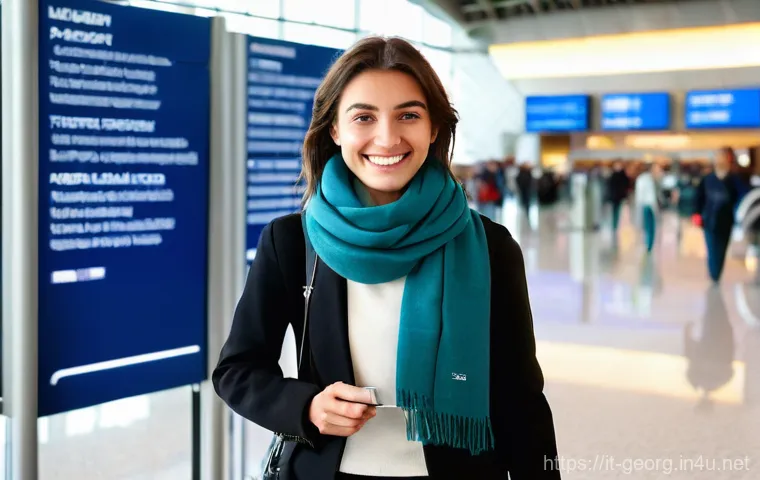 조지아 비자 발급 절차 - **Prompt:** A young Italian female traveler, in her late 20s, with a radiant smile, stands in a brig...