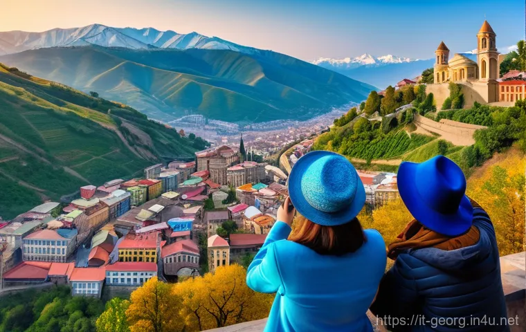 조지아 비자 발급 절차 - **Prompt:** A diverse group of three friends (two women and one man, all in their 20s-30s) are shari...