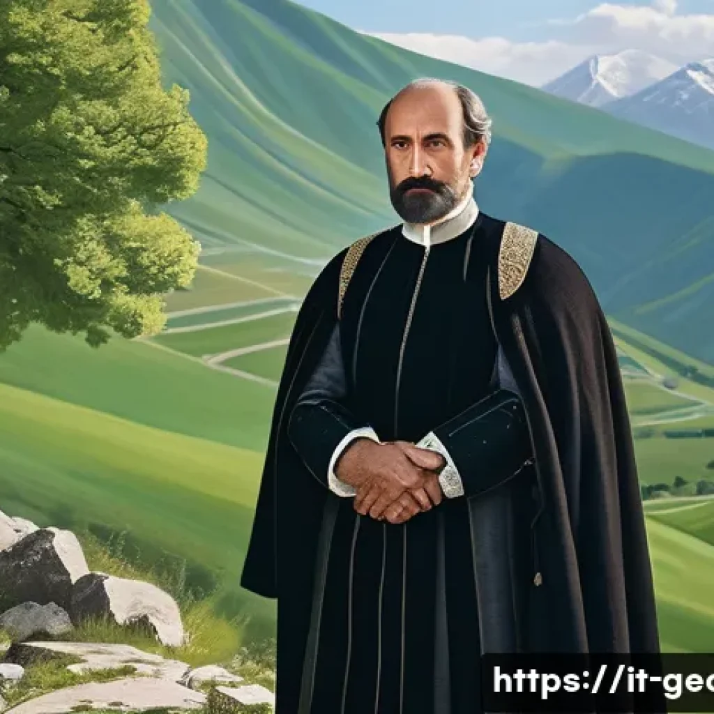 조지아의 유명 작가와 작품 - **A majestic and timeless scene depicting the essence of Georgian epic literature and its connection...