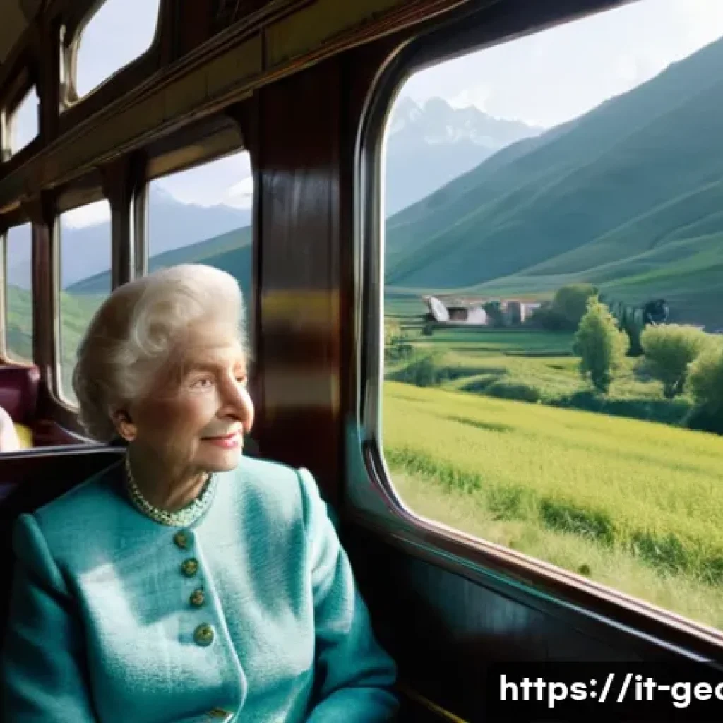 조지아 열차 여행 루트 - **Prompt:** A classic, rustic Soviet-era train car journeying through the majestic, verdant Caucasus...