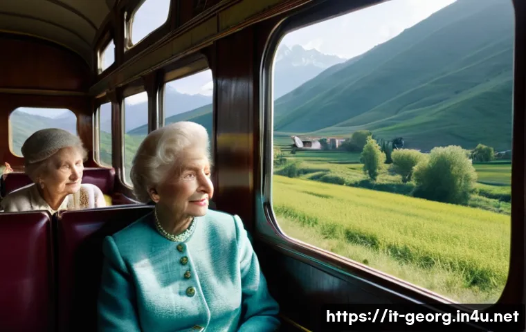 조지아 열차 여행 루트 - **Prompt:** A classic, rustic Soviet-era train car journeying through the majestic, verdant Caucasus...