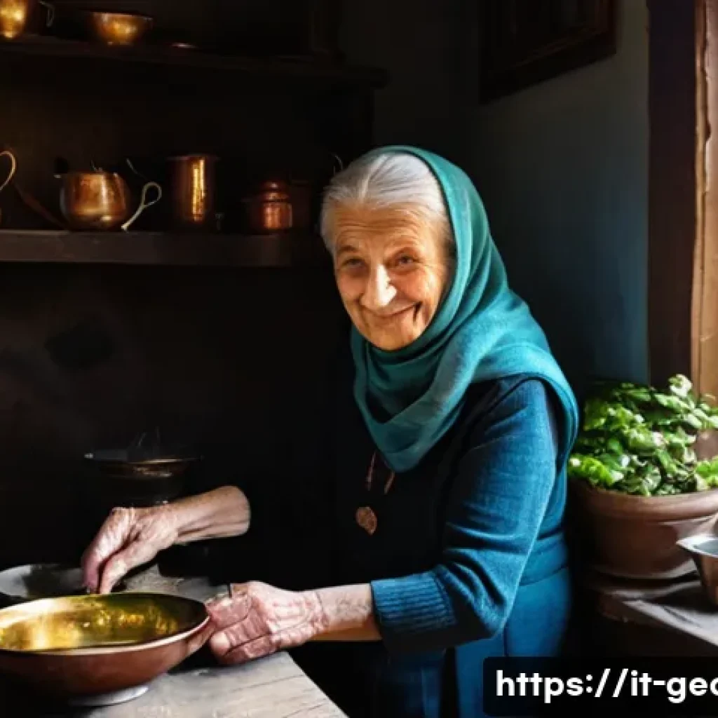 조지아 커피 문화 - **Prompt:** A cozy, warm scene inside a traditional Georgian home, possibly with a visible courtyard...