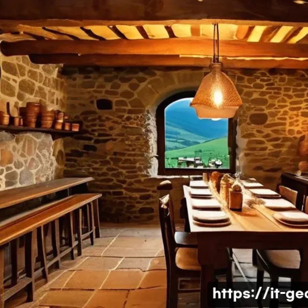 조지아의 인기 레스토랑 리스트 - A cozy traditional Georgian family-run restaurant interior in the Kakheti region, featuring rustic s...