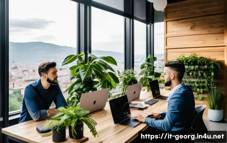 조지아의 경제적 도전과 기회 - A modern coworking space in Tbilisi bustling with young Georgian entrepreneurs working on fintech an...