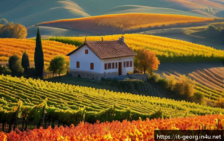 조지아를 방문하는 가장 저렴한 계절 - A serene autumn landscape in the Georgian countryside during October, featuring rolling hills covere...