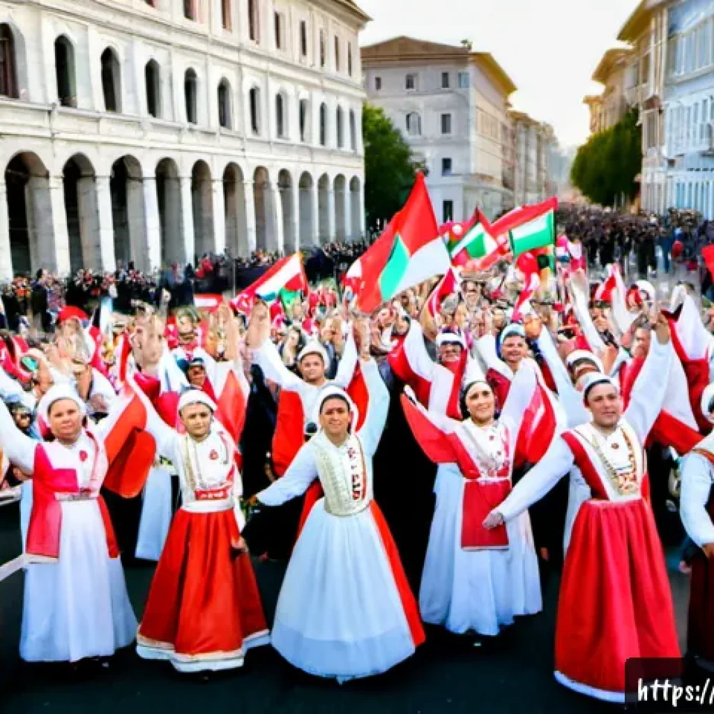 조지아 독립 기념일 행사 - Photorealistic Georgia Independence Day celebration on Rustaveli Avenue in Tbilisi, wide street-leve...